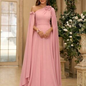 Elegant Pink One-Shoulder Evening Gown